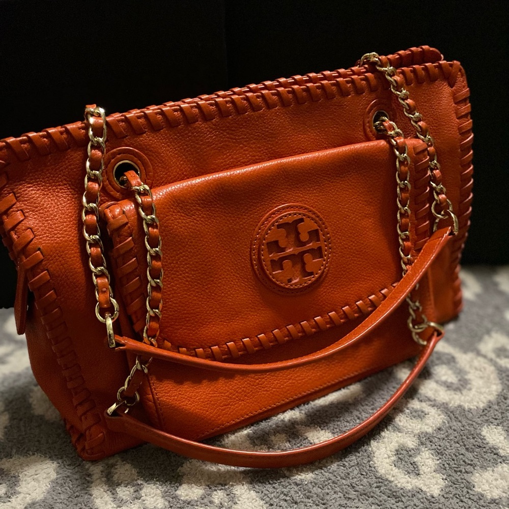 Tory Burch Marion Bag Shoulder Chain Link Tote in Orange